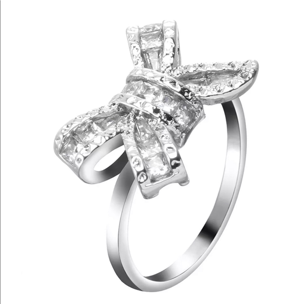 Zircon Paved Bow Ring Retro Vintage Deadstock NWOT Feminine Pretty Sparkly Glitz